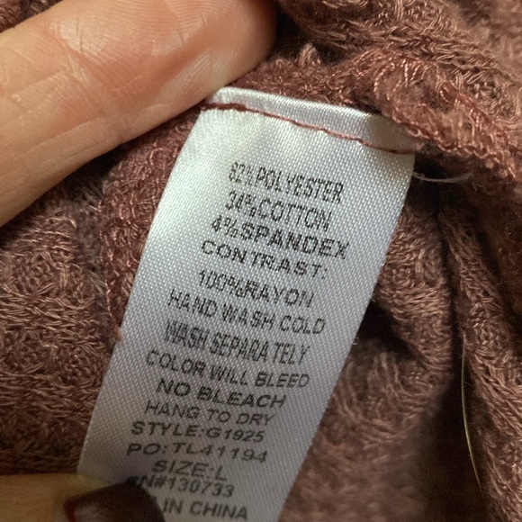 Umgee waffle knit patchwork sleeves top blouse Womens L Oversized cozy Bohemian - Picture 10 of 12